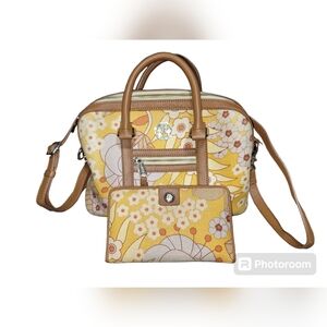 Spartina 449 linen and leather bag and wallet set